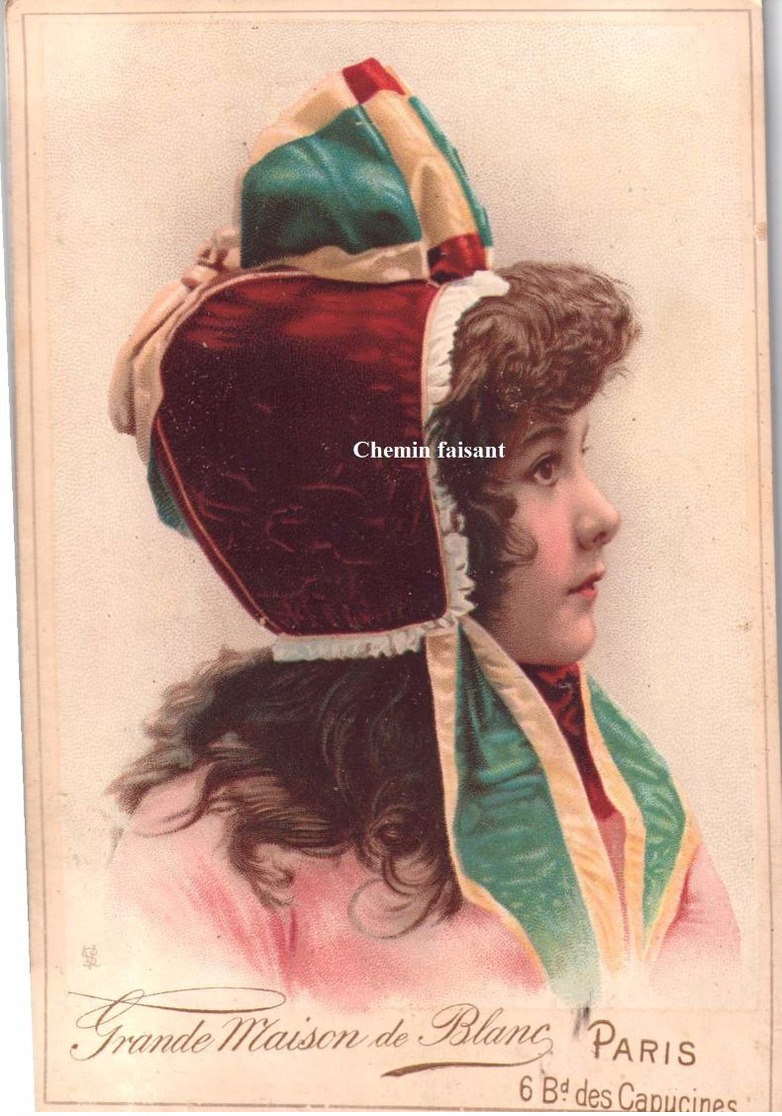 Chromo GRANDE MAISON DE BLANC 75 Paris - Fillette Avec Bonnet - Scans Recto-verso - Autres & Non Classés