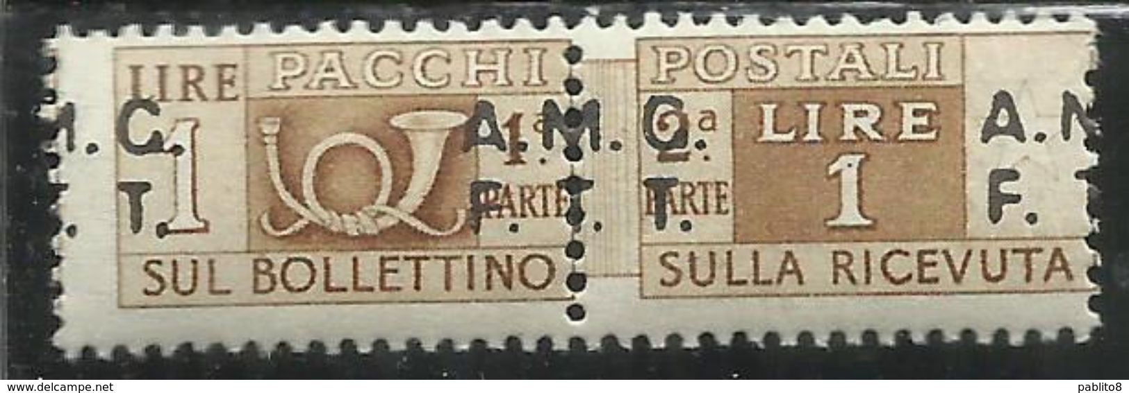 TRIESTE A 1947 1948 AMG-FTT SOPRASTAMPATO D'ITALIA ITALY OVERPRINTED PACCHI POSTALI LIRE 1 MNH VARIETY VARIETA' - Postpaketen/concessie