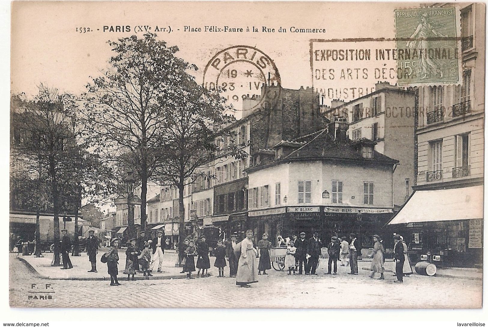 CPA 75 PARIS 15 EME PLACE FELIX FAURE A LA RUE DU COMMERCE TAMPON EXPOSITION INTERNATIONALE 1926  RARE BELLE CARTE !! - Arrondissement: 15