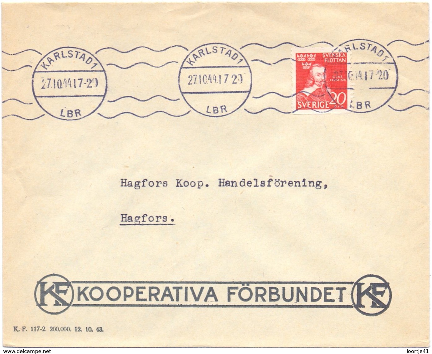 Enveloppe Kuvert - Pub Reklam Kooperativa Forbundet Karlstad - Till Hagfors Sverige Zweden 1944 - Postal Stationery