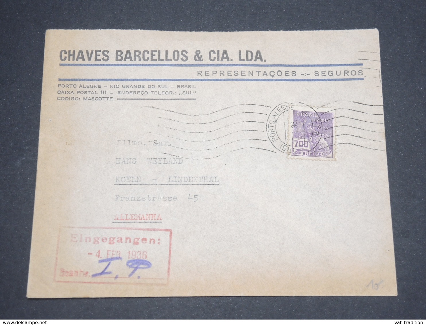 BRÉSIL - Enveloppe Commerciale De Porto Alegre Pour L 'Allemagne En 1939 - L 12961 - Lettres & Documents