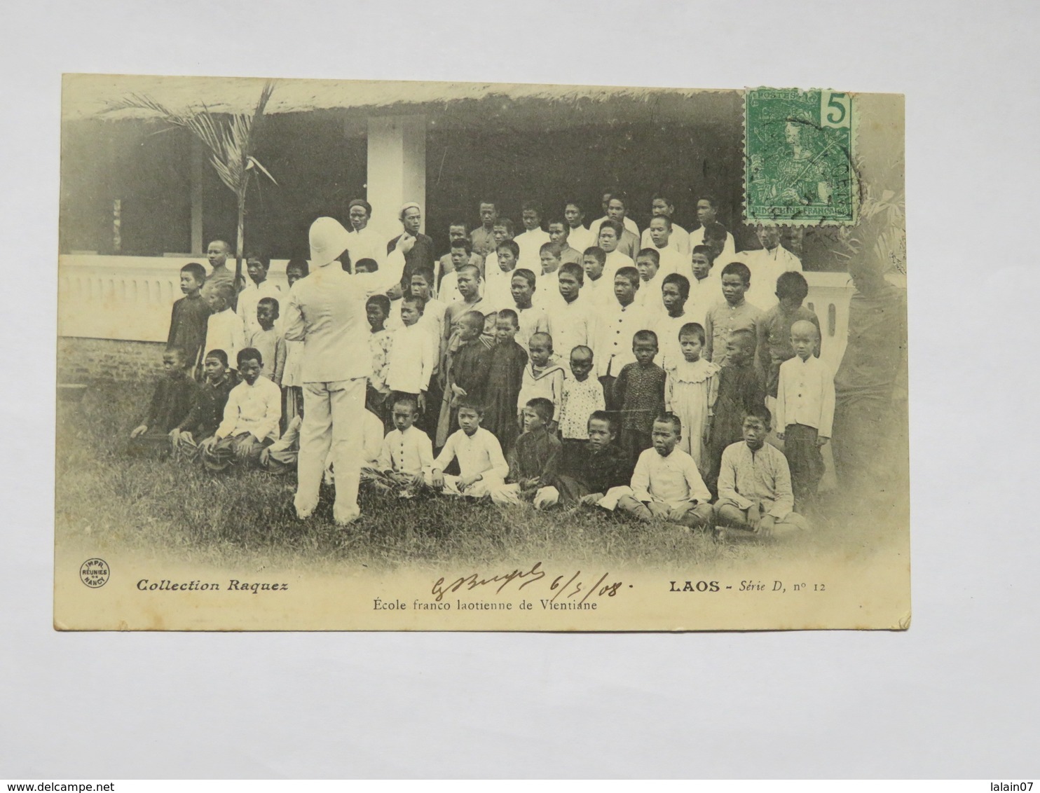 C.P.A. LAOS : Ecole Franco Laotienne De VIENTIANE, Timbre En 1908 - Laos