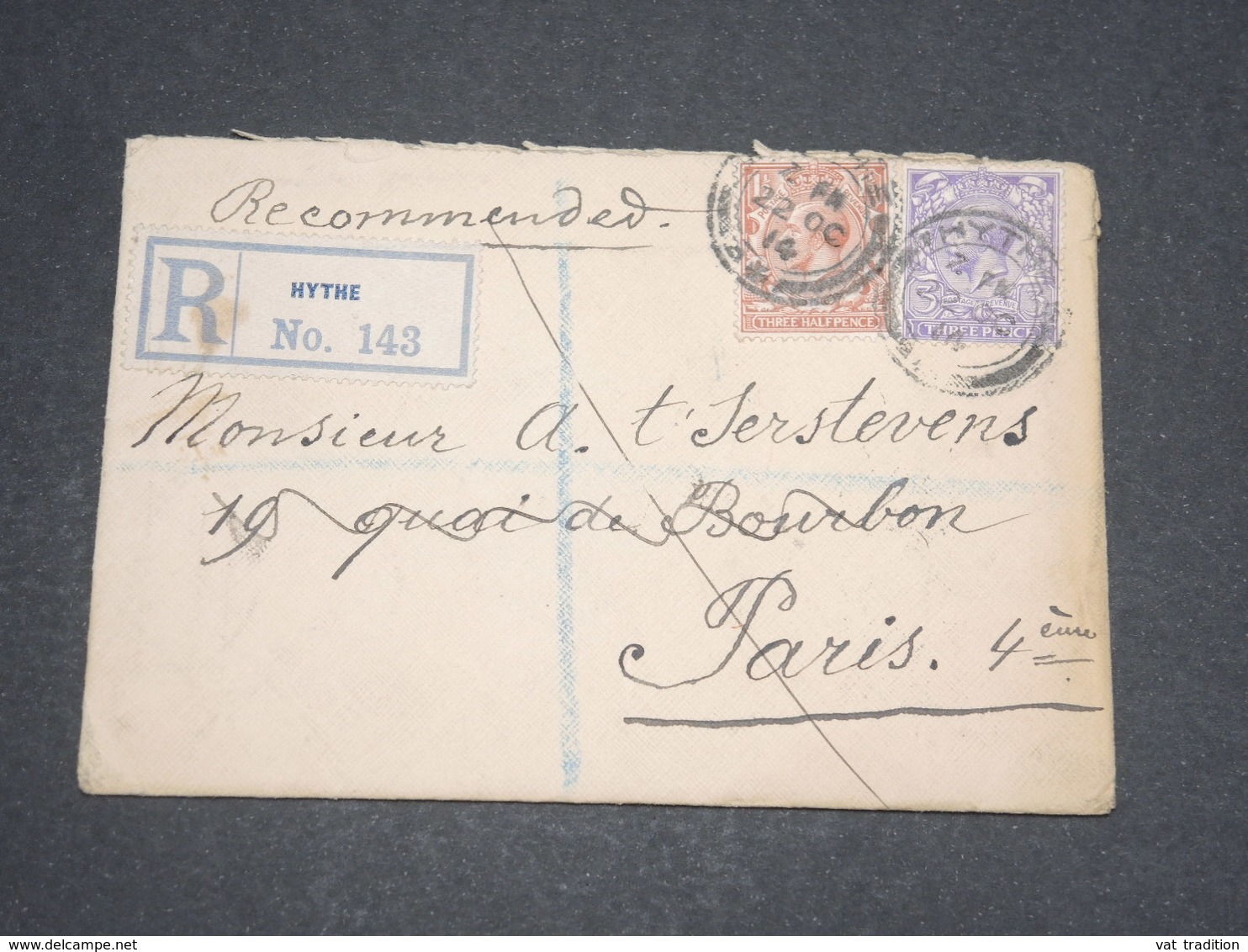 GRANDE BRETAGNE - Enveloppe En Recommandé De Hythe Pour La France En 1914 - L 12972 - Lettres & Documents