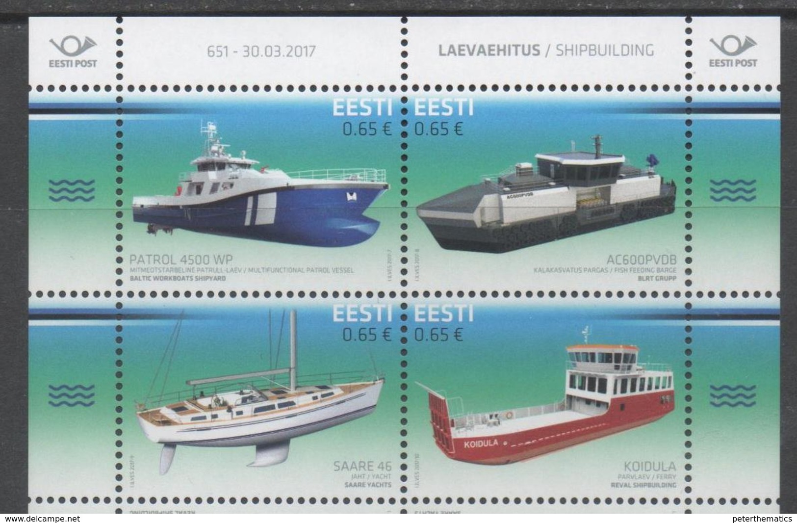 ESTONIA, 2017, MNH,ESTONIAN INNOVATION, SHIPBUILDING, SHIPS , FISH FEEDING BARGE, YACHTS,4v - Barche