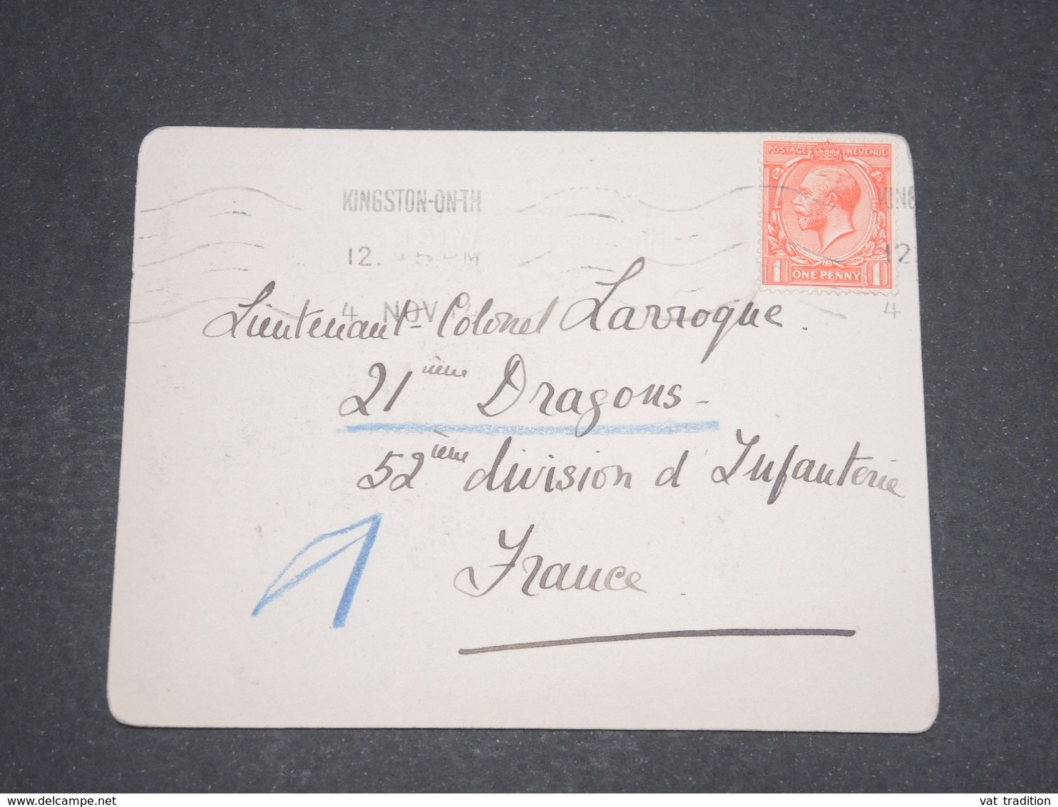 GRANDE BRETAGNE - Carte De Kingston Pour Un Lieutenant Colonel En France En 1914 - L 12974 - Lettres & Documents