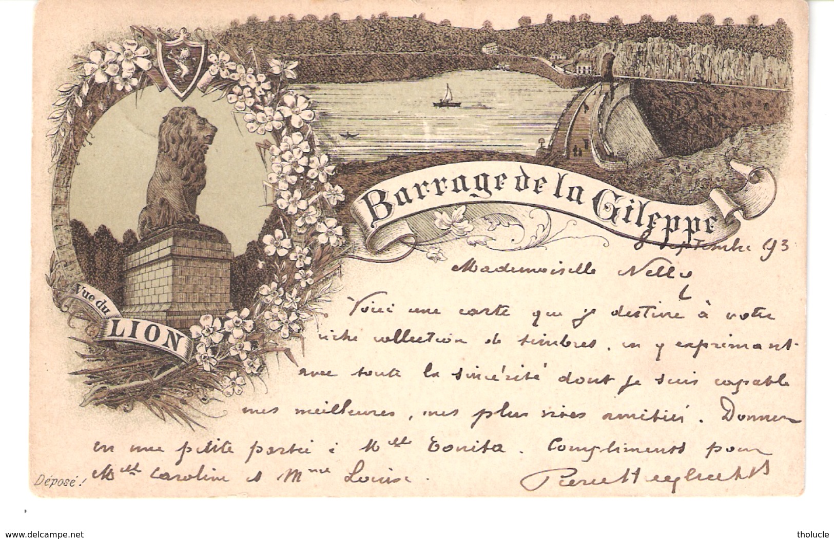 Lithographie-Barrage De La Gileppe-Précurseur-Cachet De Dolhain- Limbourg-Bruges Du 8/09/1893-Timbre COB45-Lion Couché - Gileppe (Stuwdam)