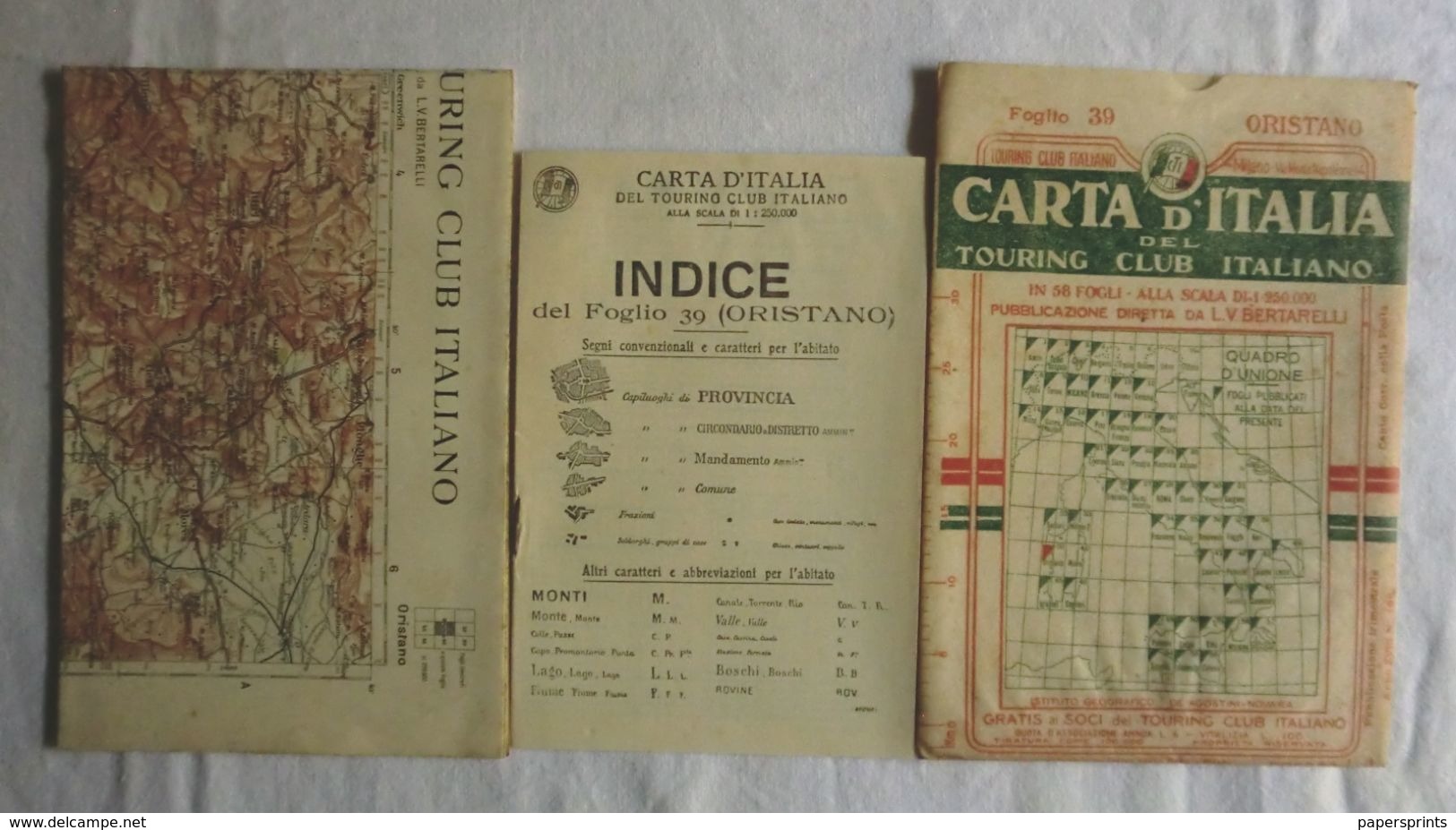 ORISTANO, Foglio 39, CARTA D'ITALIA, TOURING CLUB ITALIANO, Inizi '900, Scala 1:250.000 - Carte Geographique