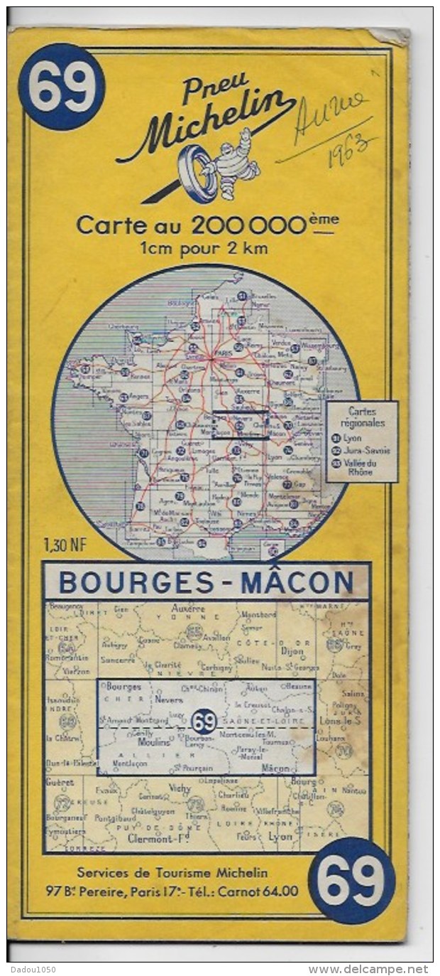 MICHELIN  69  1/200000  Bourges Macon - Cartes Routières