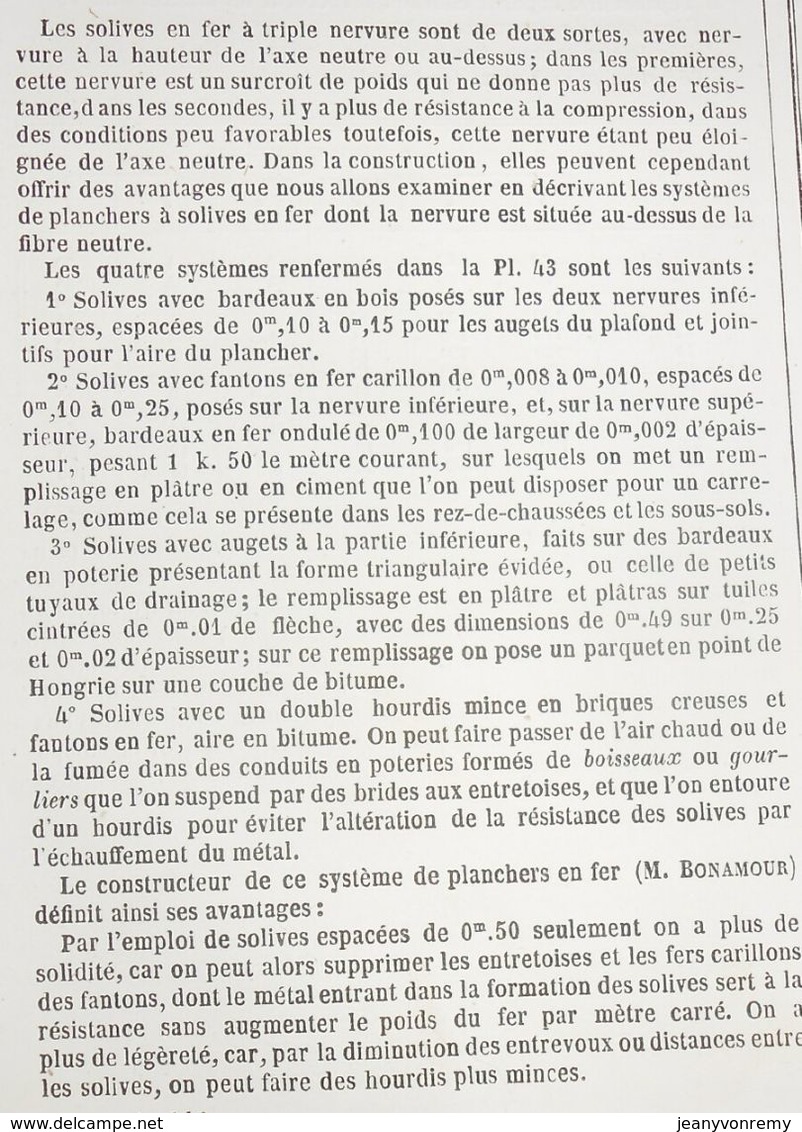 Plan De Planchers En Fer. Emploi Des Fers, Dits à Triple Nervure. 1860 - Arbeitsbeschaffung