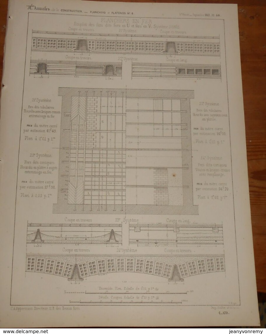 Plan De Planchers En Fer. Emploi Des Fers, Dits Fer à U Et Fers En V. Système Zorès. 1860 - Arbeitsbeschaffung