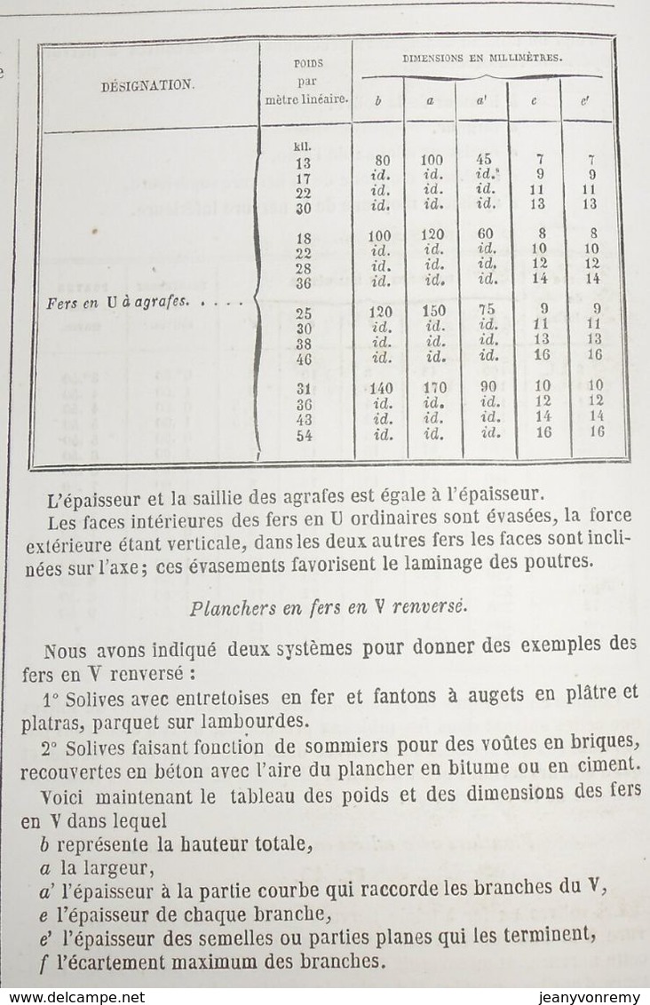 Plan De Planchers En Fer. Emploi Des Fers, Dits Fer à U Et Fers En V. Système Zorès. 1860 - Obras Públicas