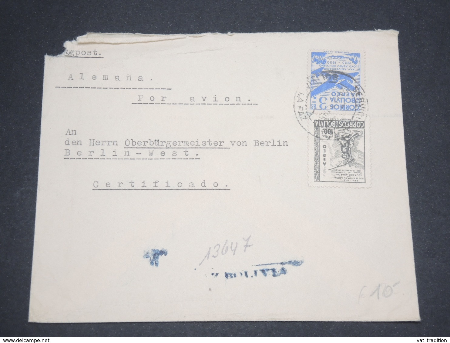 BOLIVIE - Enveloppe Pour L 'Allemagne En 1953 - L 12999 - Bolivie