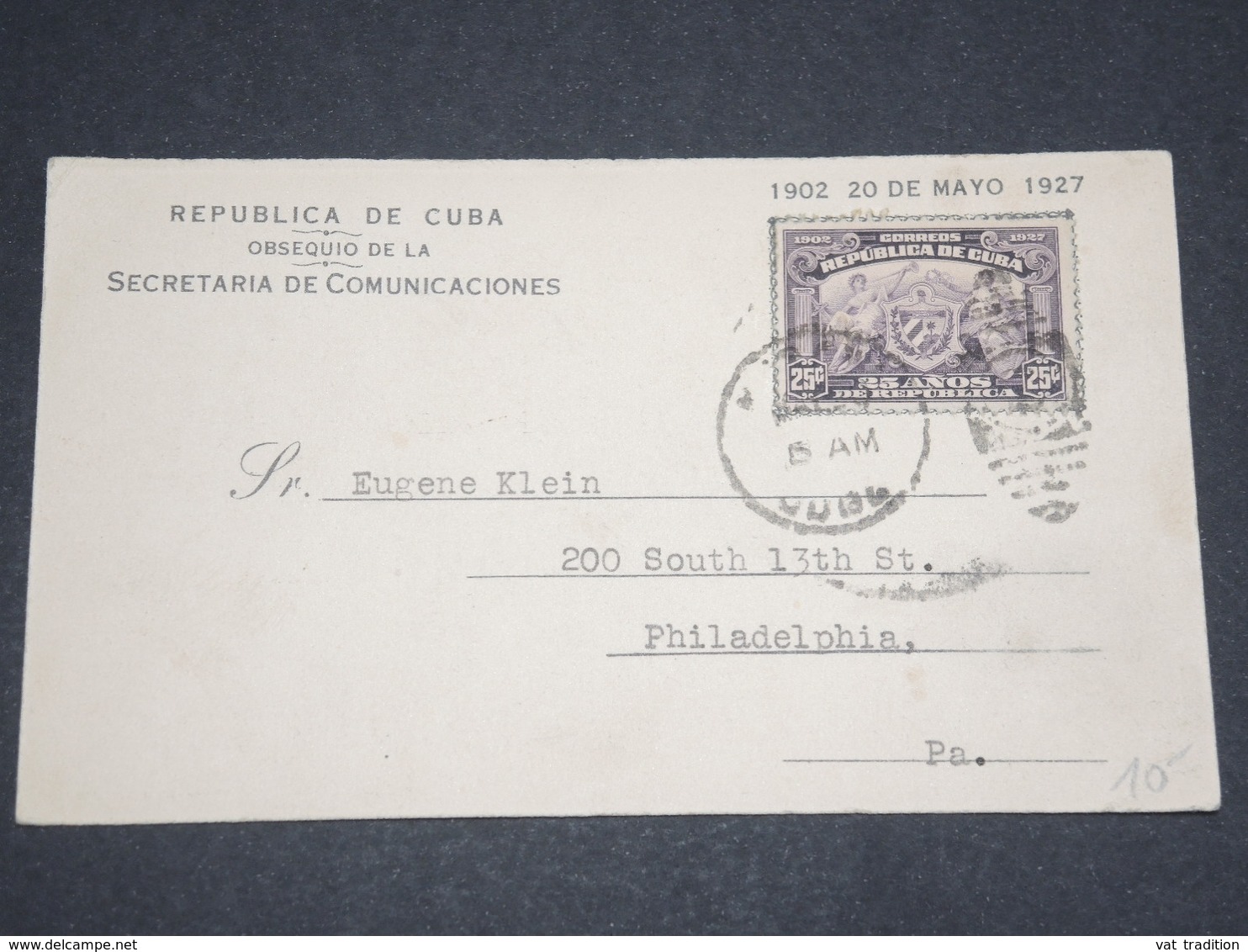 CUBA - Carte Souvenir Des 25 Ans D'Indépendance Pour Philadelphie En 1927 - L 13003 - Lettres & Documents