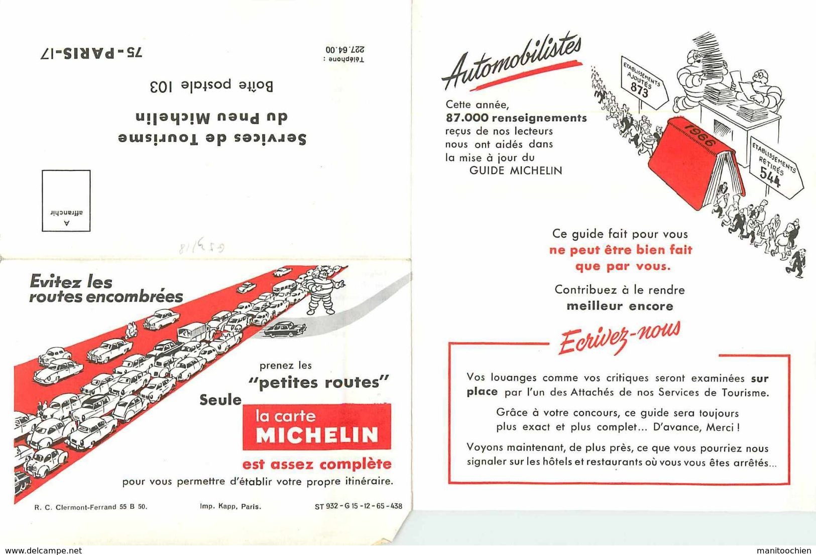 DOCUMENT LETTRE A RENVOYER A MICHELIN APRES AVOIR DONNE LES APPRECATIONS SUR LES RESTO POUR LE GUIDE ROUGE 1967 ? - Non Classés