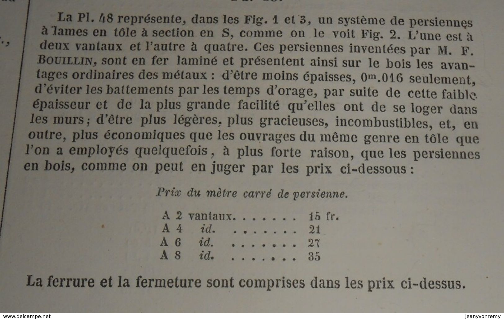 Plan De Persiennes En Fer à Lames En Tôle. 1860 - Travaux Publics