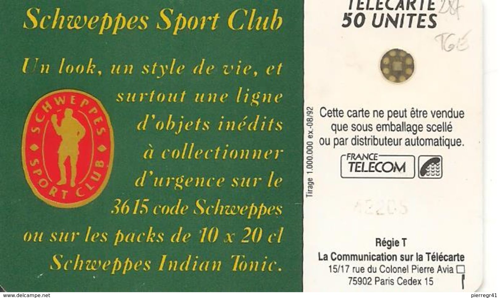 CARTE-PUBLIC-50U-F287-SC4.530--08/92-5 TGE-42205-SCHEPPES REFRIGERATEUR-UTILISE-TBE - 1992