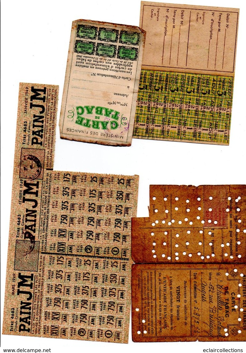 Papiers Divers . Guerre 39/45  Ensemble De 7 Documents  Tickets De Rationnement  Alimentaire Et Tabac        (voir Scan) - Unclassified