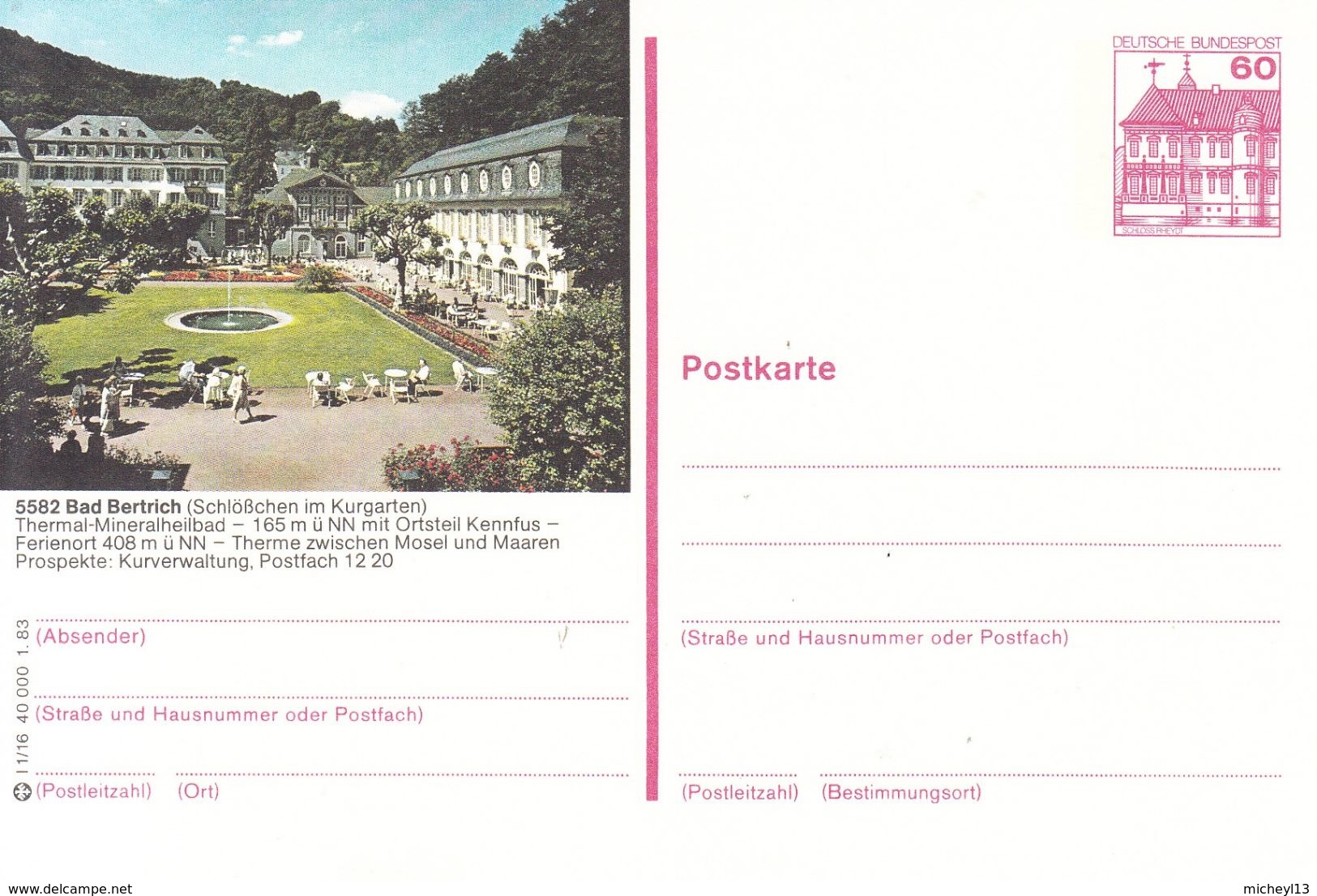 Allemagne-carte Postale De 1983-Thermalisme-5582 BAD BERTRICH - Bäderwesen