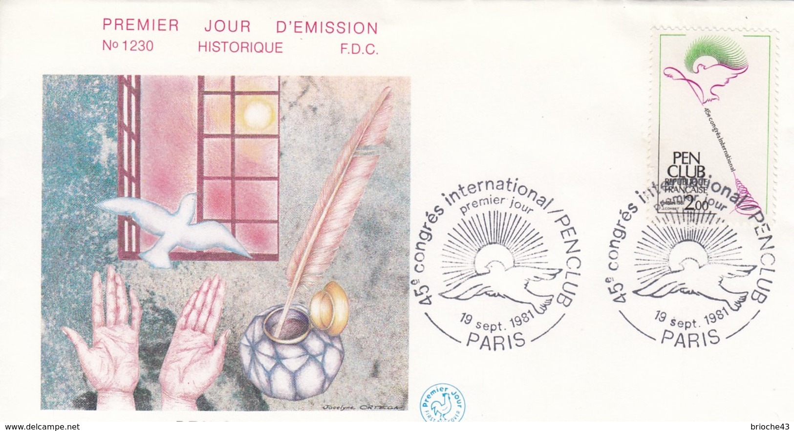 FRANCE - FDC N° 1230 HISTORIQUE - P.E.N. CLUB  - OBLITERATION PREMIER JOUR 19.9.1981 PARIS   / 4 - 1980-1989
