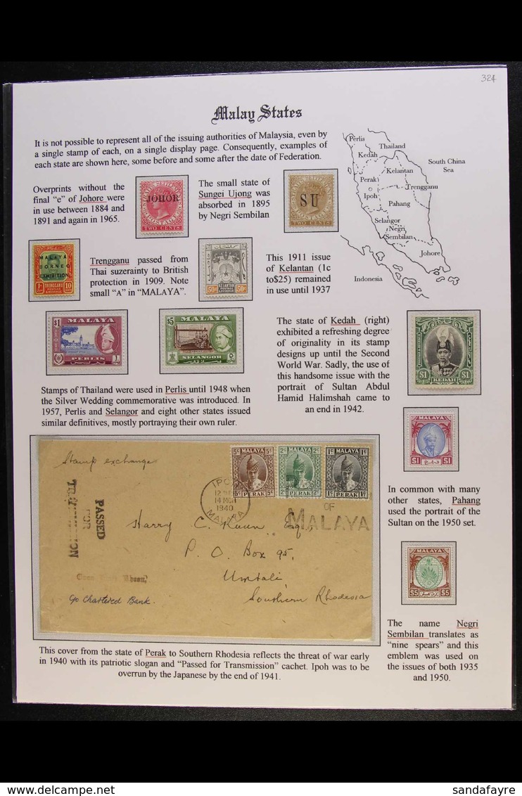 MALAY STATES AND BORNEO An Attractive Assembly On Three Nicely Presented Display Pages Bearing Mint Stamps From The 1860 - Altri & Non Classificati