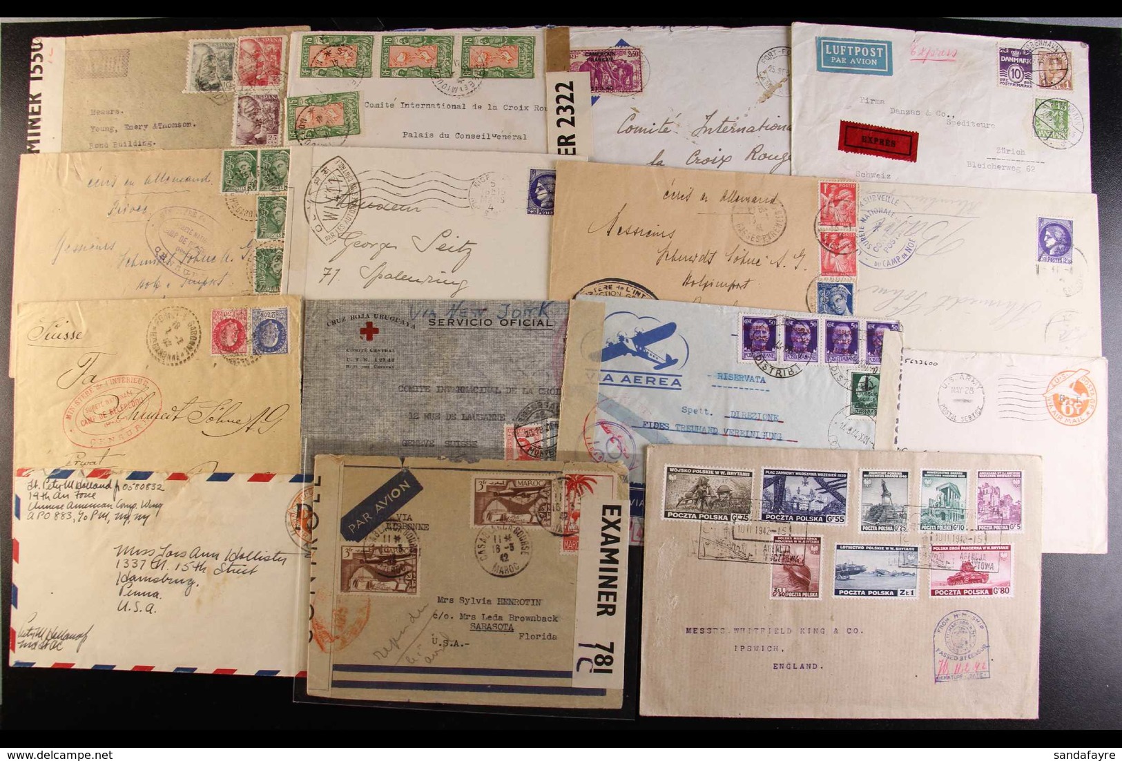 WORLD WAR TWO CENSORED MAIL 1940-1945 Interesting World Collection Of Covers Showing Various Censor Markings, Inc Switze - Altri & Non Classificati