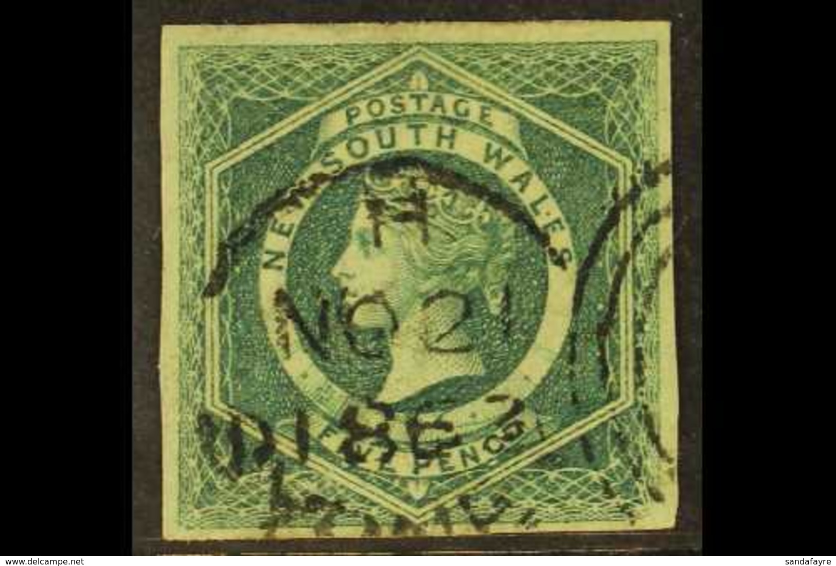 NEW SOUTH WALES 1854-59 5d Dull Green Diadem, SG 88, Very Fine With Four Good Margins And Neat Part Upright Duplex, Roya - Altri & Non Classificati