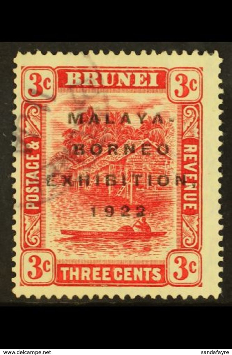 1922 MALAYA BORNEO EXHIBITION 3c Scarlet, Broken "N" SG 53c, Fine Cds Used.  For More Images, Please Visit Http://www.sa - Brunei (...-1984)