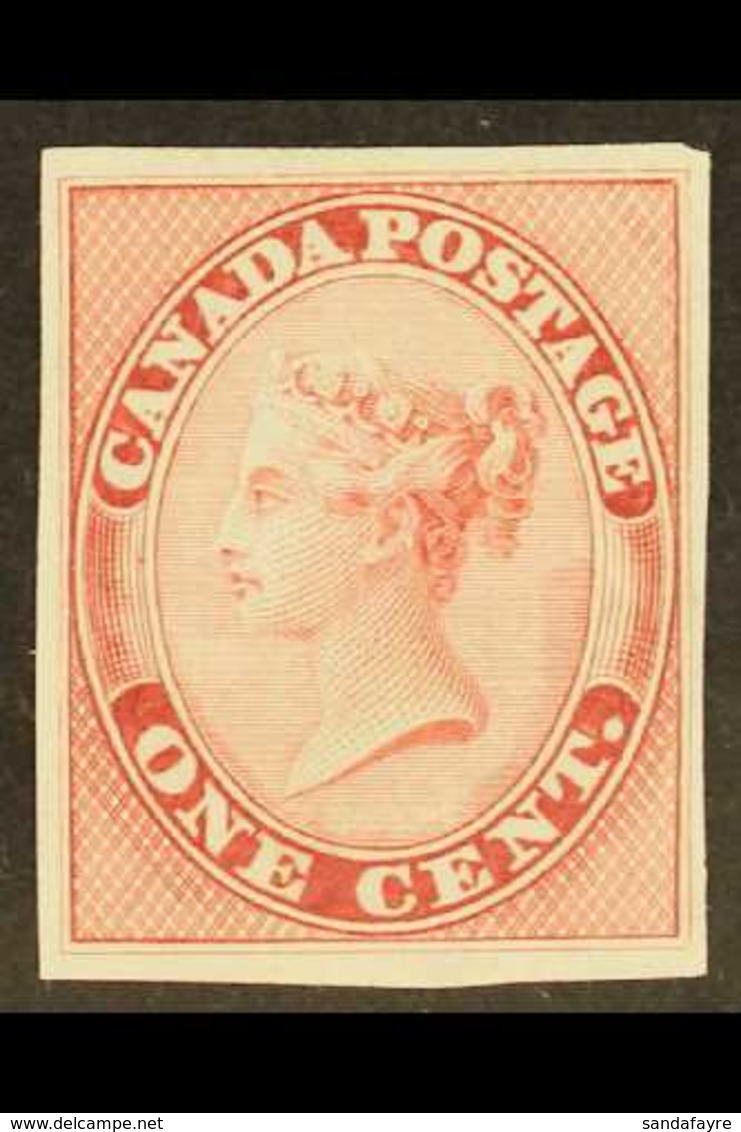 1859 1c Queen Imperf Colour Trial In Rose, Unitrade 14p, Fine. For More Images, Please Visit Http://www.sandafayre.com/i - Altri & Non Classificati