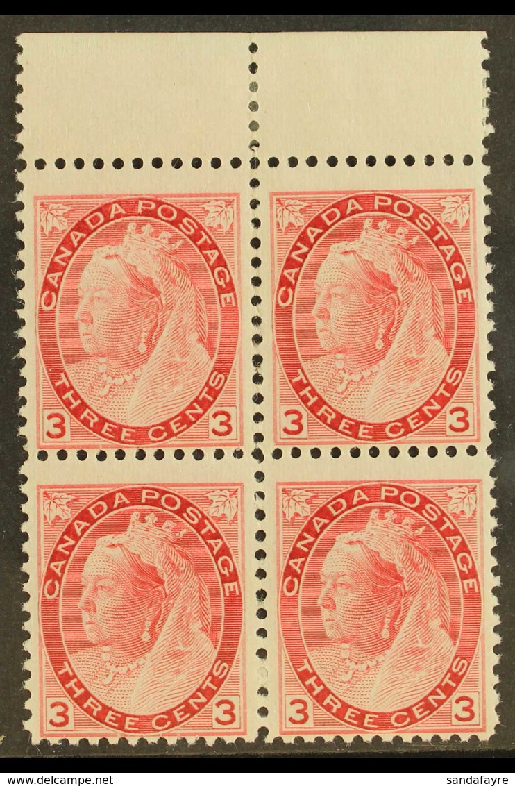 1898 3c Rose-carmine, SG 156, Never Hinged Mint BLOCK OF FOUR From The Top Of The Sheet. For More Images, Please Visit H - Altri & Non Classificati