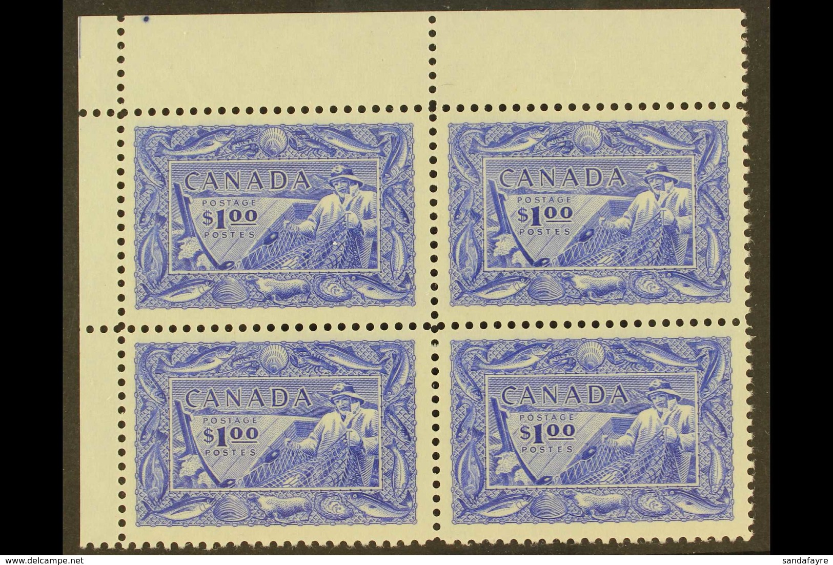 1951 $1 Ultramarine, "Fisherman", SG 433, Very Fine NHM Block Of 4. For More Images, Please Visit Http://www.sandafayre. - Altri & Non Classificati