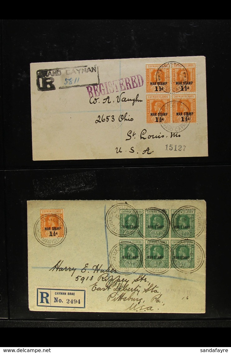 1917-1938 WAR TAX SURCHARGES ON COVERS. An Interesting Collection Of Chiefly Registered Covers With Multiple Frankings O - Cayman Islands