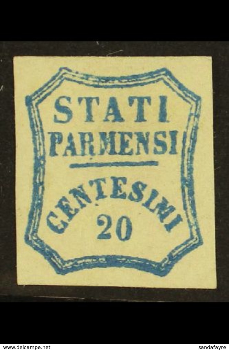 PARMA 1859 20c Bright Blue, 2nd Printing, Sass 15, Very Fine And Fresh Mint Og. Signed Brun. Lovely Bright Stamp. For Mo - Unclassified