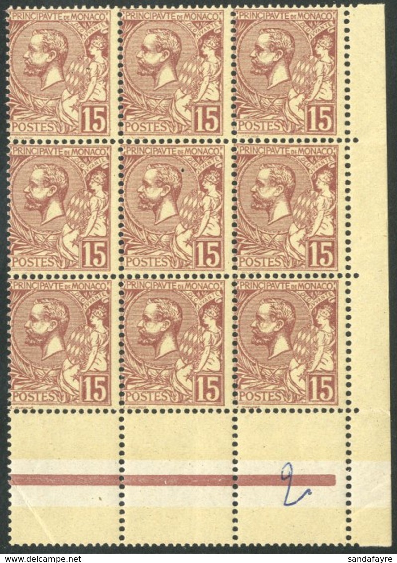 1901 VARIETY To The 15c Purple-brown On Yellow, Yv 24, A Superb Never Hinged Mint Corner POSITIONAL BLOCK OF NINE With O - Other & Unclassified