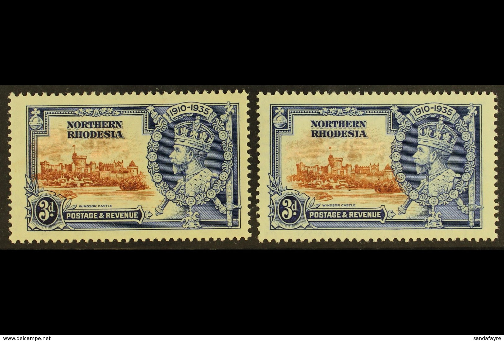 1935 3d Silver Jubilee, Two Examples With Vignettes Shifted Either To Left Or The Right, Into The Frame Design, SG 20, F - Rhodesia Del Nord (...-1963)
