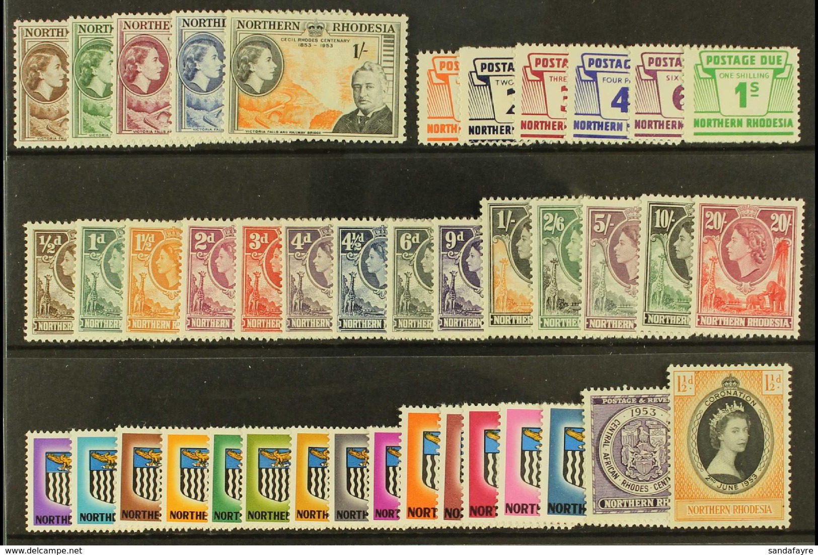 1953-63 COMPLETE QEII VERY FINE MINT COLLECTION. A Complete Run From Rhodes Set To Arms Definitive, SG 54/88 & 1963 Post - Rhodesia Del Nord (...-1963)