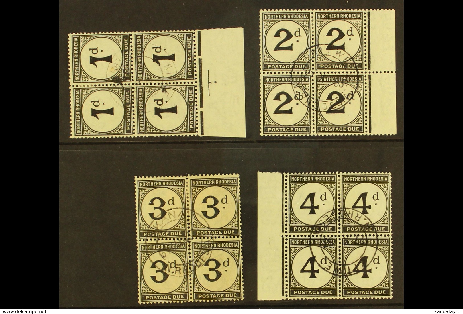 POSTAGE DUES 1929-52 Set On Ordinary Paper, BLOCKS OF 4, SG D1/4, 1d Tone Spot, 3d Slightly Toned Paper, Otherwise Very  - Rhodesia Del Nord (...-1963)