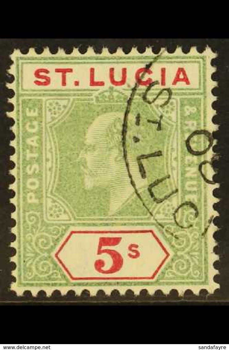 1904-10 5s Green & Carmine, SG 76, Very Fine Used. For More Images, Please Visit Http://www.sandafayre.com/itemdetails.a - St.Lucia (...-1978)