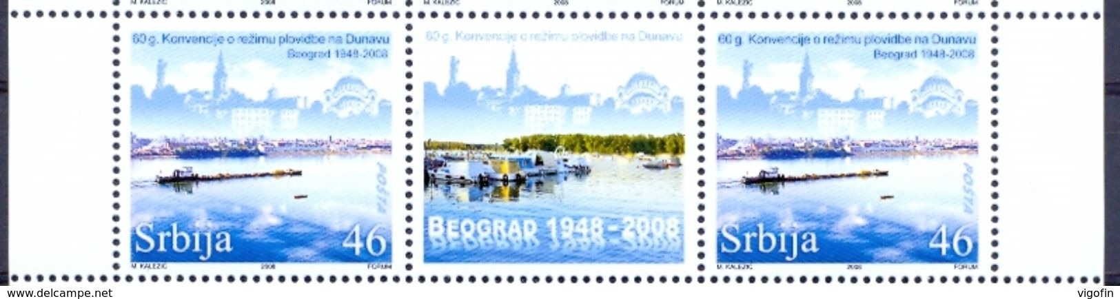 SRB 2008-267 60A° DANUBE COVENCTION, SERBIA, 2 X 1v + Label, MNH - Serbie