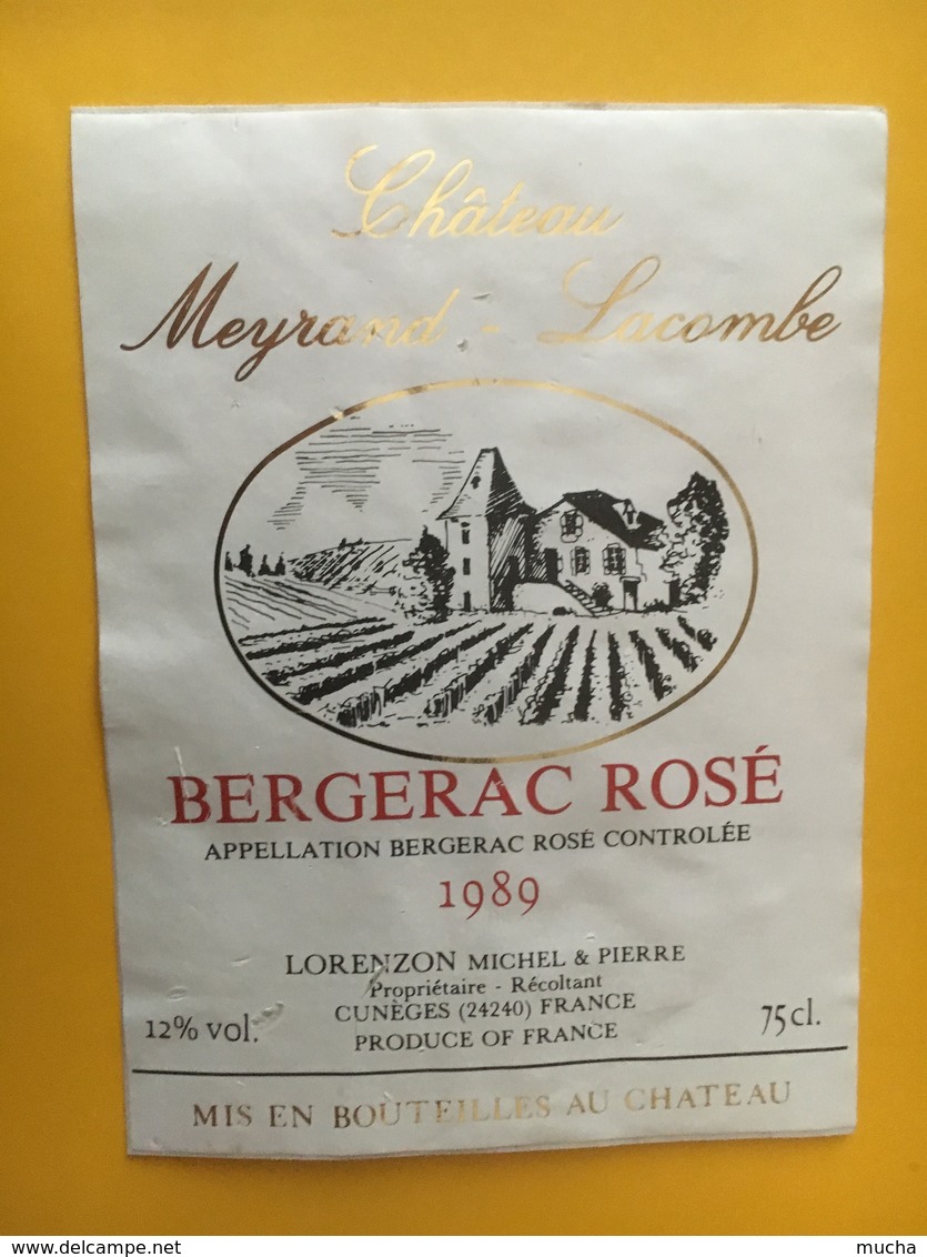 6872 -  Château Meyrand-Lacombe Bergerac Rosé 1989  Collée Sur Papier - Bergerac