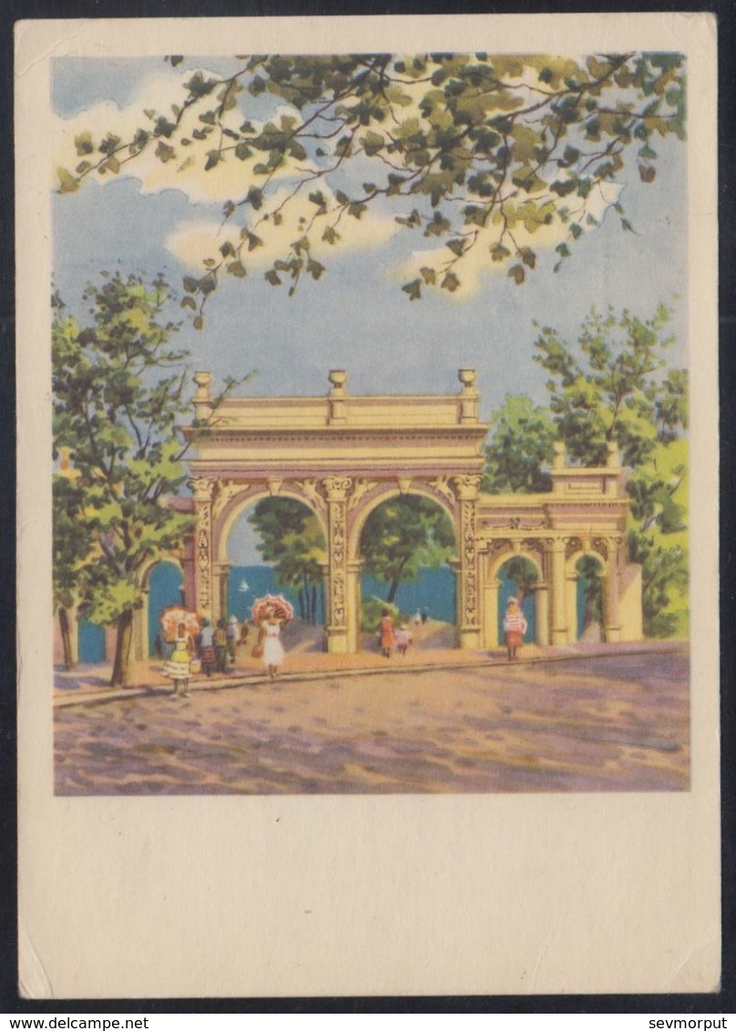 323 RUSSIA 1957 ENTIER POSTCARD SH 09055 Used ODESSA UKRAINE Lanzheron ENTRANCE ARC ARCH Overprint Surcharge Mailed - 1950-59