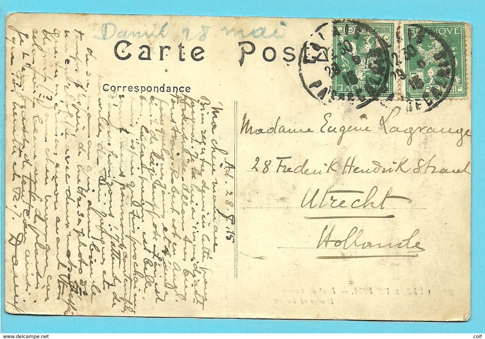 110 Op Kaart (Pont De Lagny) Met Stempel CALAIS Op 29/8/1915 !! - Army: Belgium