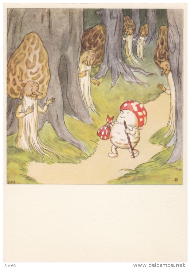 Ida Bohatta Artist Signed Image Mushroom In House 'Congratulations' Message, C1930s/50s(?) Vintage Postcard - Mushrooms