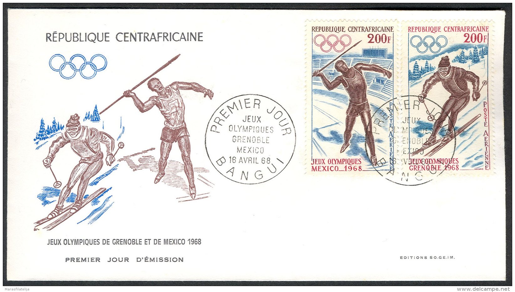 Central African Republik, 1968, Olympic Games - Grenoble &amp; Mexico City, FDC - Repubblica Centroafricana