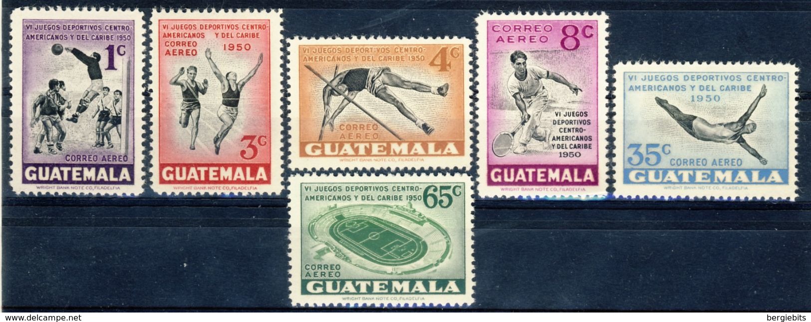 1950 Guatemala MNH OG Complete Set Of 6 Pristine Stamps "Centro American Olympic Games" Extremely Low Mintage!!! - Guatemala