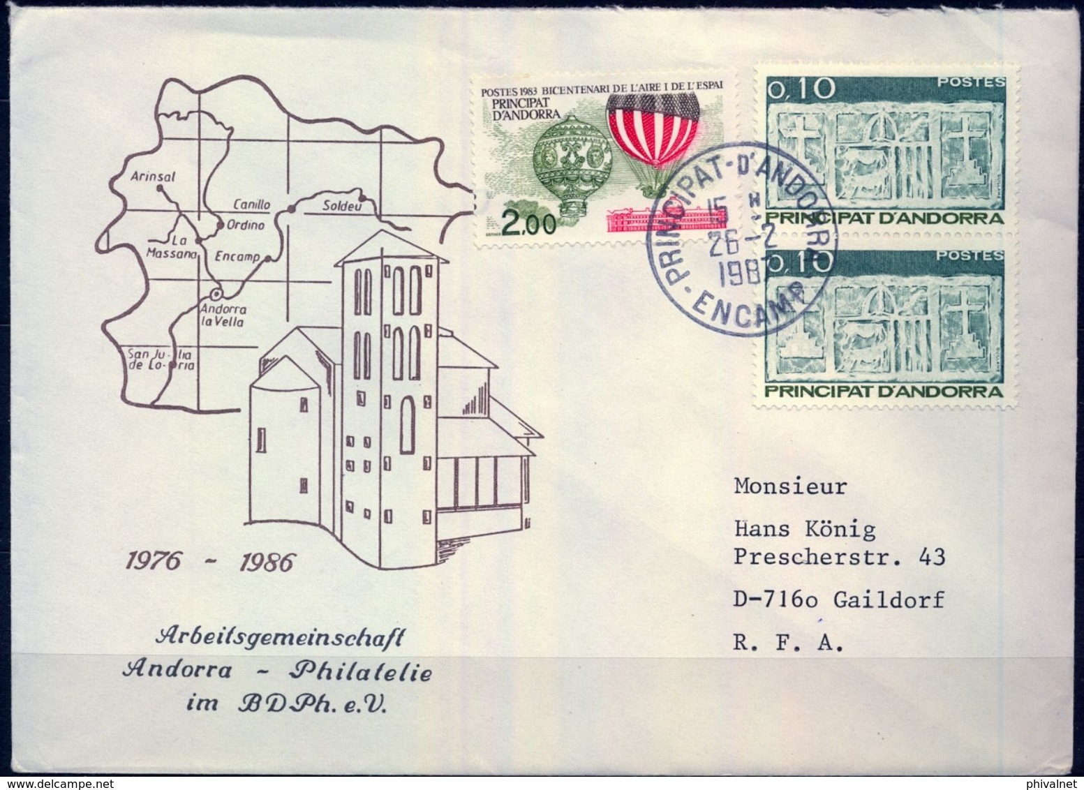 1987 , ANDORRA , CORREO FRANCÉS , SOBRE CIRCULADO  , FRANQUEO MÚLTIPLE - Briefe U. Dokumente