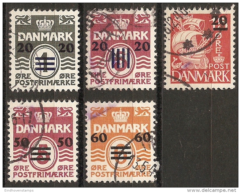 Faroyar Faroer 1940-41 5 Overprints On Danish Figure Stamps Cancelle - Färöer Inseln