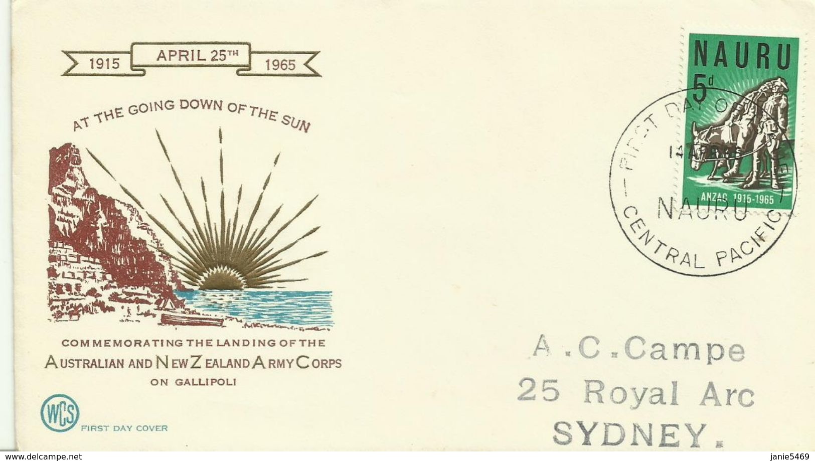 Nauru  SG 65 1965 Gallipoli, Wesley First Day Cover - Nauru