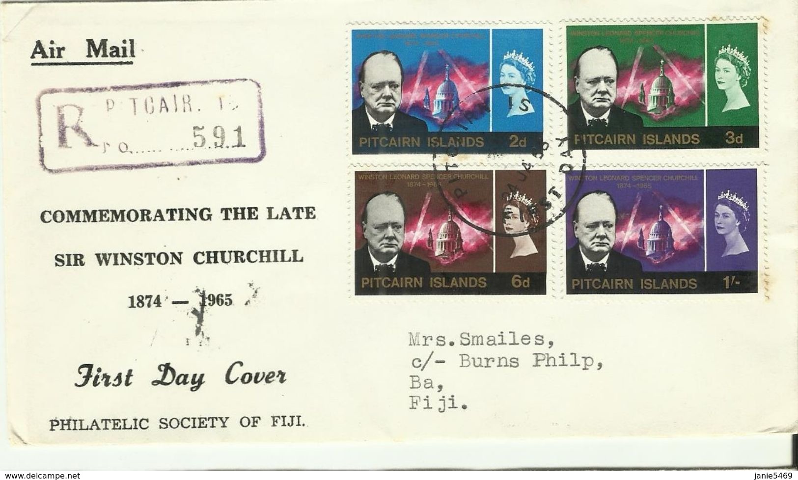 Pitcairn Islands SG 53-56 1966 Churchill ,addressed First Day Cover,toning - Pitcairn