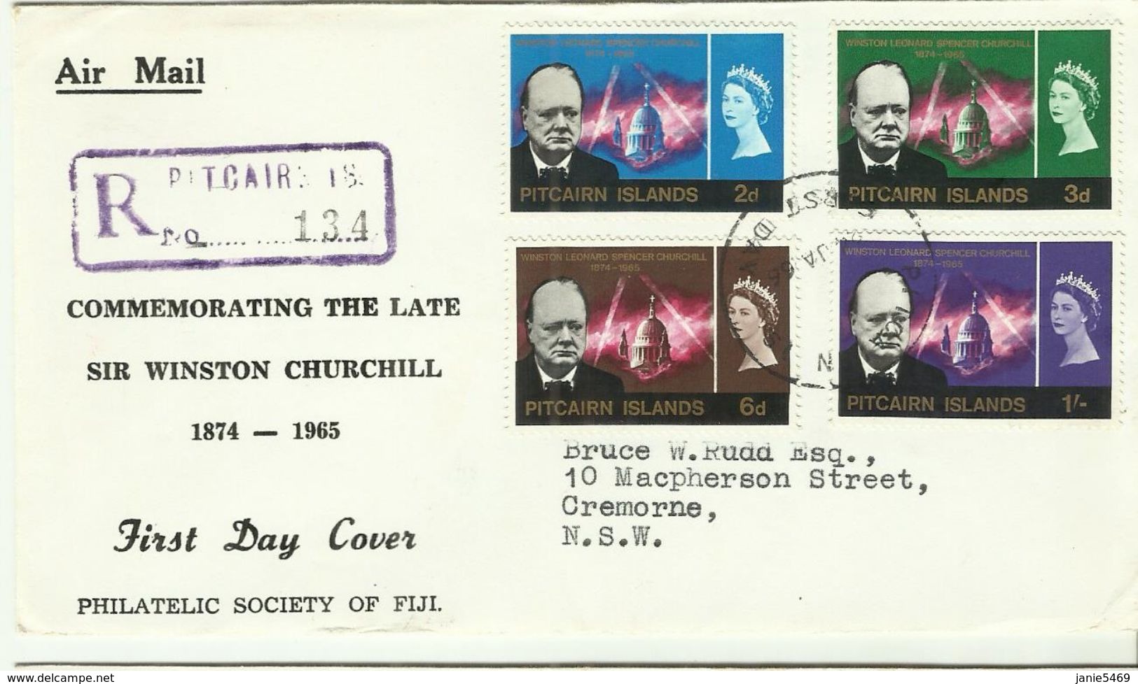 Pitcairn Islands SG 53-56 1966 Churchill,Registered ,First Day Cover - Pitcairn