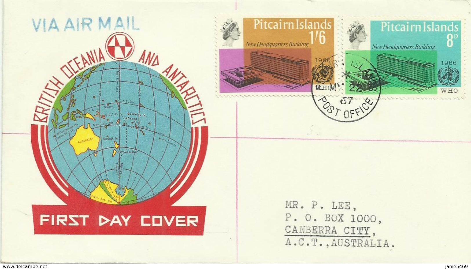 Pitcairn Islands SG 59-60 1967 WHO ,First Day Cover - Pitcairn